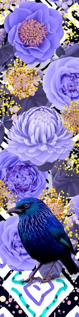 Free purple bookmark featuring a bird and floral design